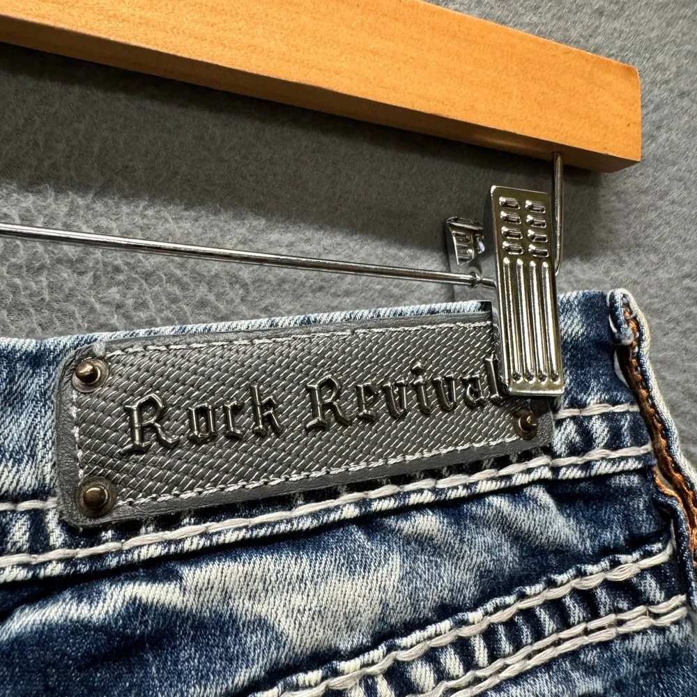 Rock Revival Jeans Womens 28 (29x25‎ ACTUAL) Jena Blue Distressed Embellished